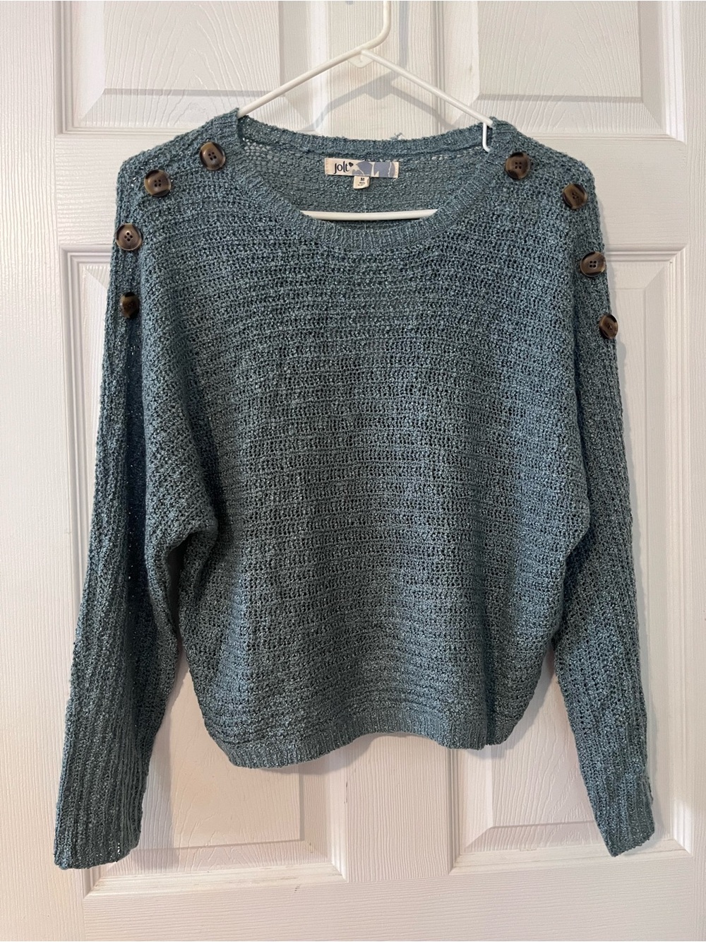 NWT - Jolt Teal Crewneck Sweater with Button Shoulder Detail